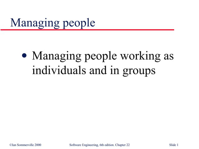 Managing People in Software Engineering SE22