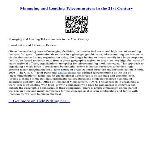 Managing And Leading Telecommuters In The 21St Century
