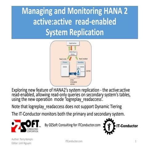 Managing and Monitoring HANA 2 active:active with System Replication