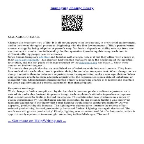 Managing Change Essay | PDF