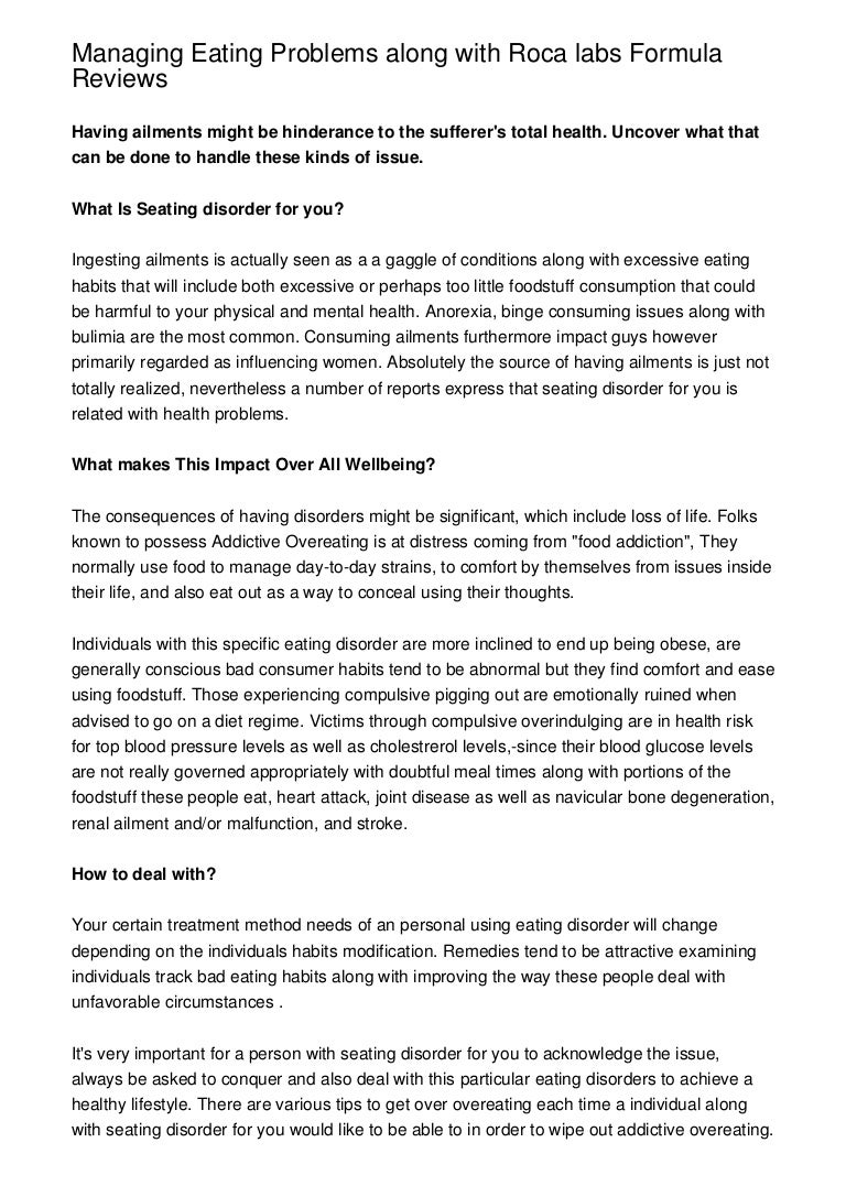 Managing Eating Problems Along With Roca Labs Formula Reviews