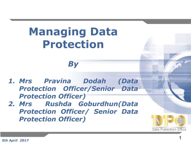 Managing Data Protection guide powerpoint presentation