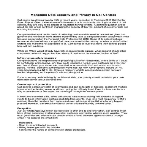 Managing data security and privacy in call centres   ankur gupta