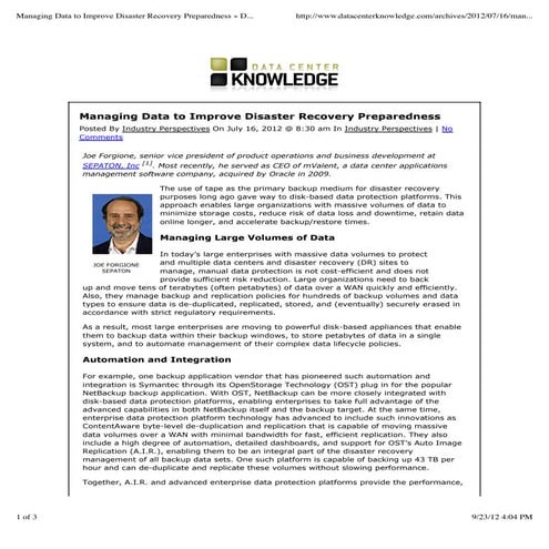Managing data to improve disaster recovery preparedness » data center knowledge