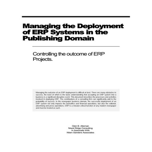 Managing Deploymemt of ERP Systems in the Publishing Domain