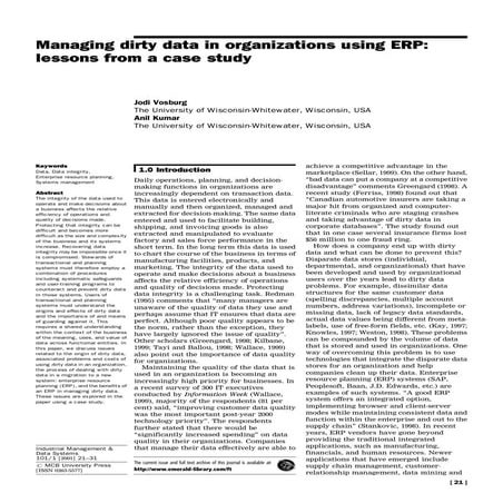 Managing Dirty Data In Organization Using Erp | PDF