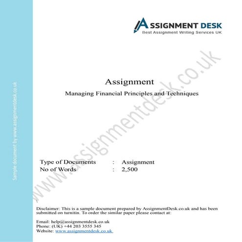 Managing Financial Principles and Techniques Assignment Sample