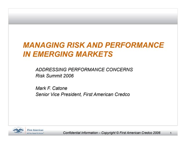 Managing financial risk and loan performance in emerging markets