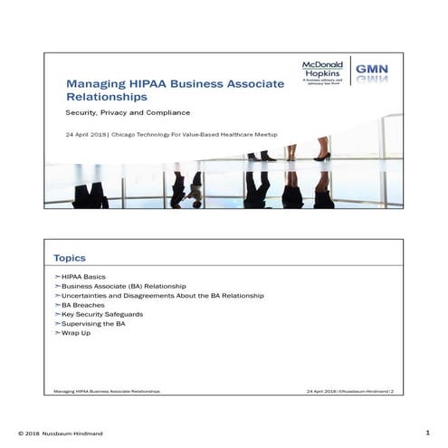 Managing HIPAA Business Associate Relationships  -  April 24, 2018  