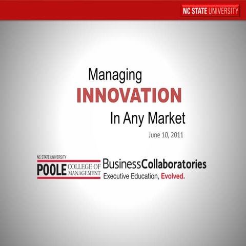 Managing Innovation in any Market