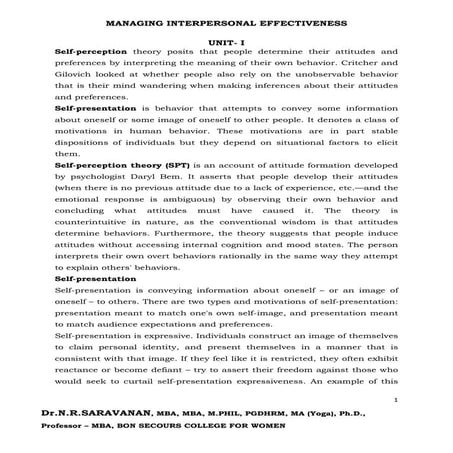 Managing interpersonal effectiveness