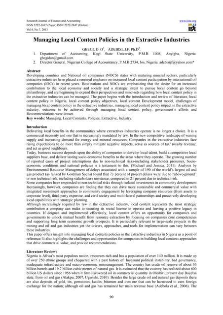 Managing local content policies in the extractive industries