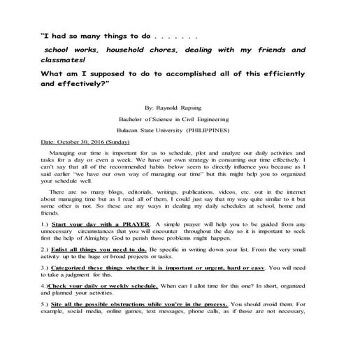 Managing my time by Raynold Rapsing