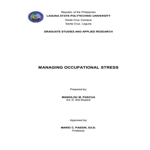 Managing occupational stress by mannilou m. pascua part 1