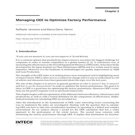 Managing OEE o optimize factory performance