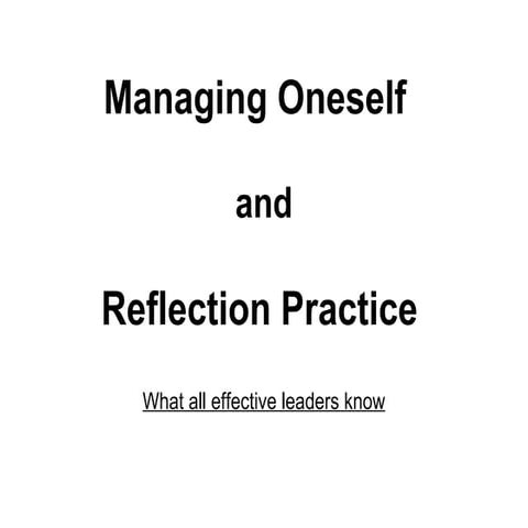 Managing Oneself And Reflective Practise Drucker   Hackett