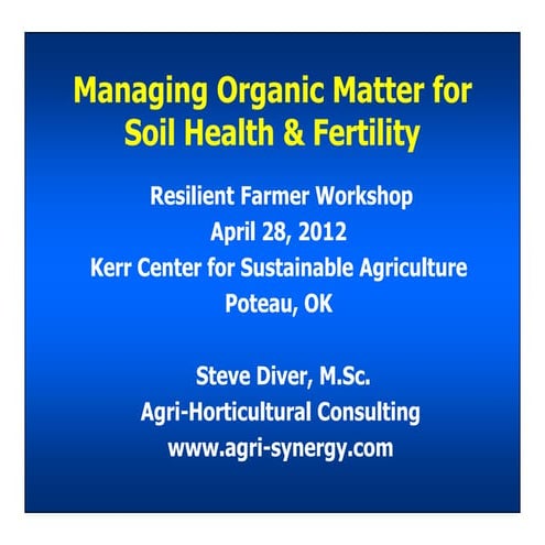 Managing Organic Matter for Soil Health and Fertility