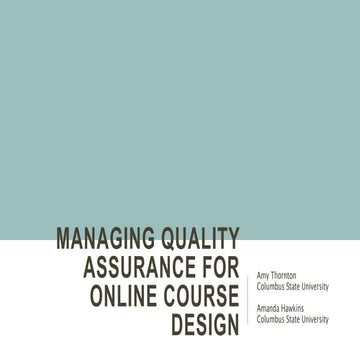 Managing quality assurance for online course design