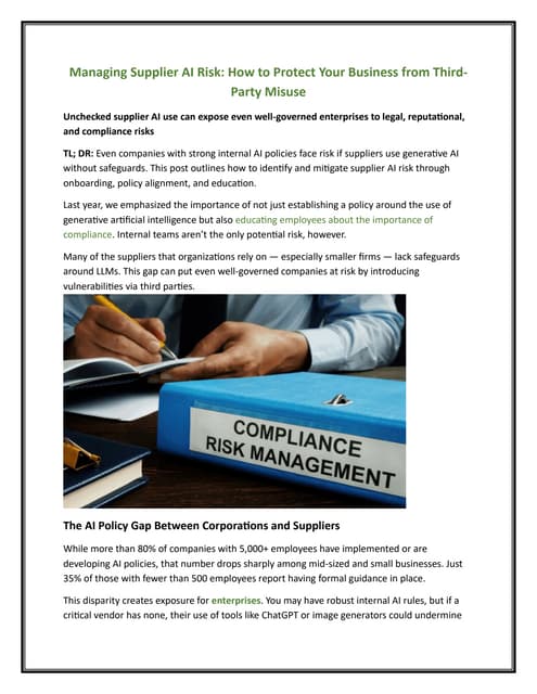 Managing Supplier AI Risk: How to Protect Your Business from Third-Party Misuse