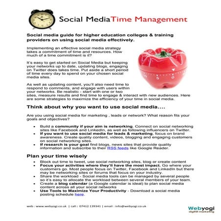 Social media guide : Managing time on social media for higher/further educati...