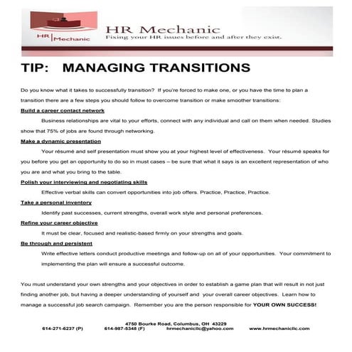 Managing Transitions Tip