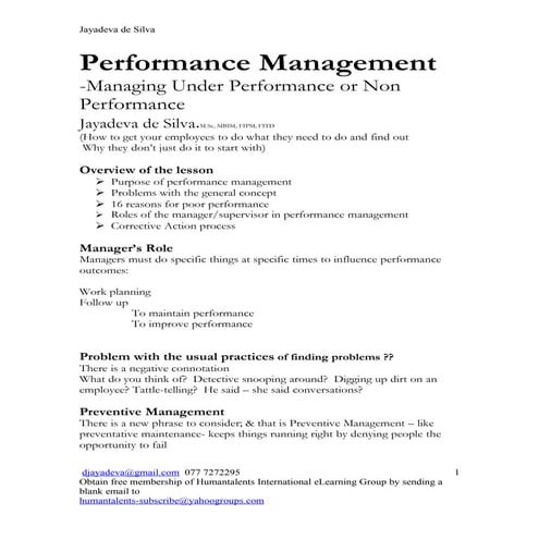Managing  under performance 