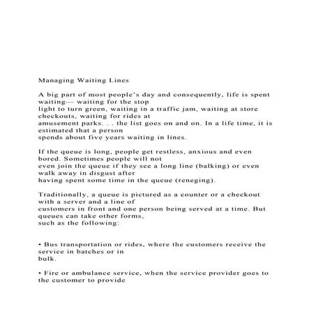   Managing Waiting Lines  A big part of most people’.docx