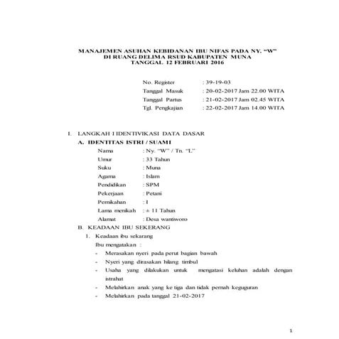 Manajemen asuhan kebidanan ibu nifas pada ny. “w”