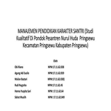 Manajemen pendidikan karakter santri