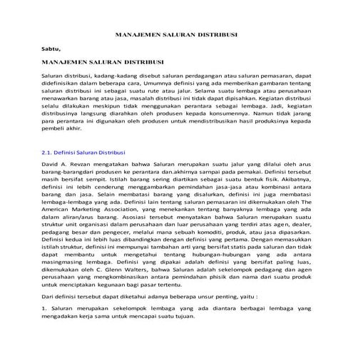 Manajemen saluran distribusi