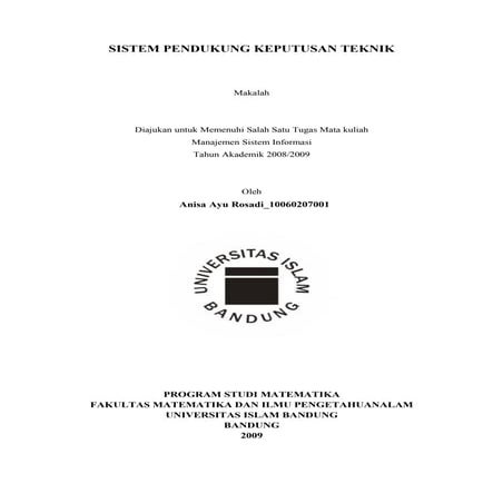 Manajemen Sistem Informasi Sistem Pendukung Keputusan Teknik