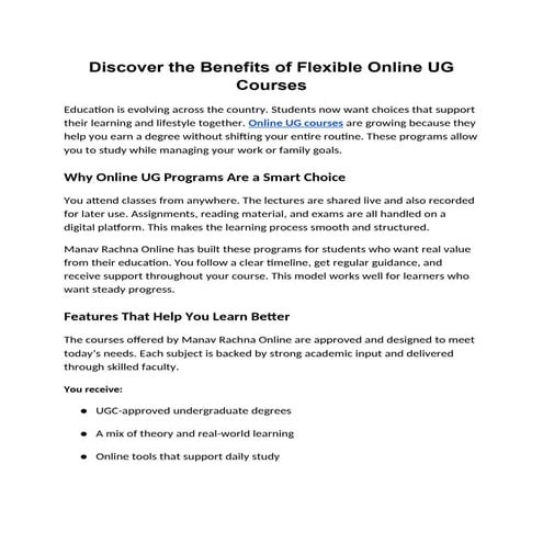 Discover the Benefits of Flexible Online UG Courses