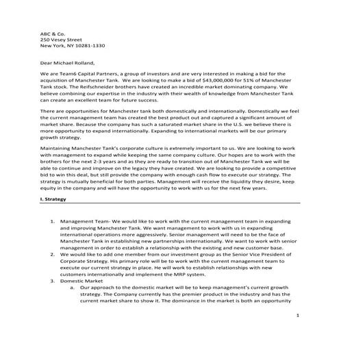 Letter of intent (LOI) to buy a mid size manufacturing firm