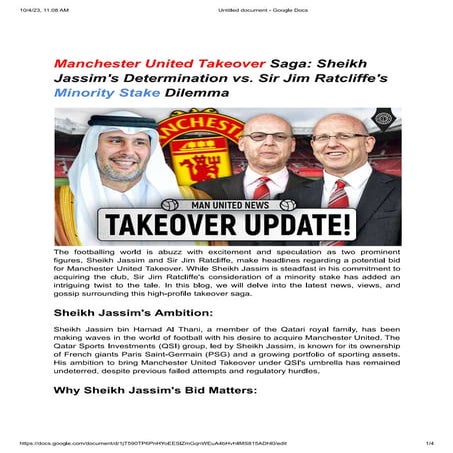 Manchester United Takeover Saga- Sheikh Jassim's Determination vs. Sir ...
