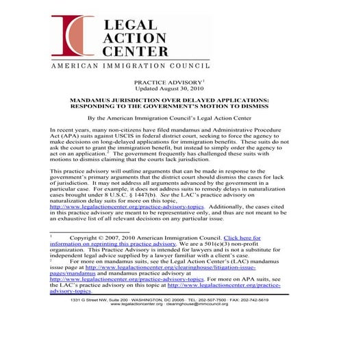 Mandamus jurisdiction over delayed applications   responding to the governmen...