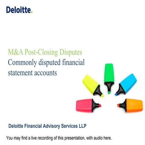 M&A Post-Closing Disputes: Commonly disputed financial statement accounts