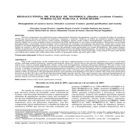 HEMAGLUTININA DE FOLHAS DE MANDIOCA (Manihot esculenta Crantz): PURIFICAÇÃO P...