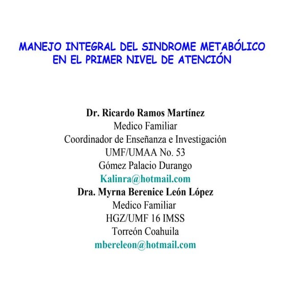 Manejo integral del sindrome metabolico en el primer nivel de atención