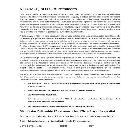 Manifest de la setmana de lluita i manifestació convocades per l’Assemblea de...