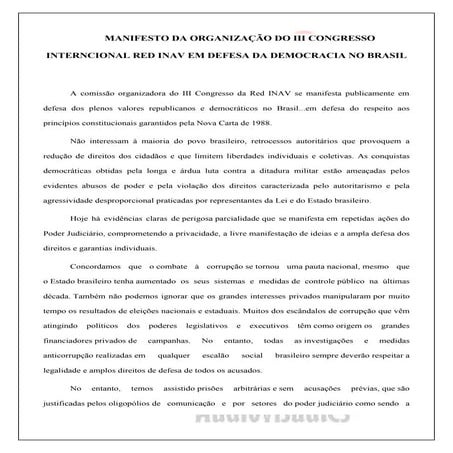 Manifesto do Congresso Internacional realizado na Unesp Bauru