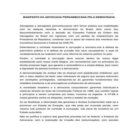 Manifesto da Advocacia Pernambucana pela Democracia