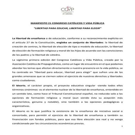 Manifiesto 21 CONGRESO CCVP 2019