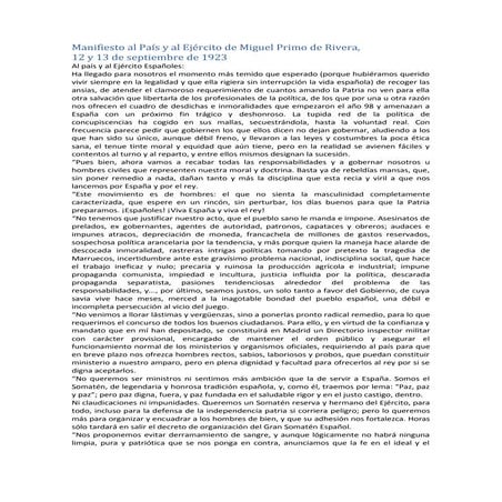 Manifiesto al país y al ejército de miguel primo de rivera