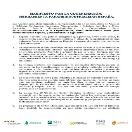 Manifiesto por la cogeneracion y la industria