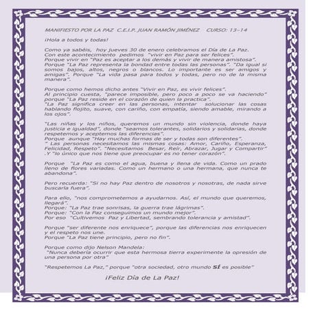 Manifiesto por la paz  curso 13 14
