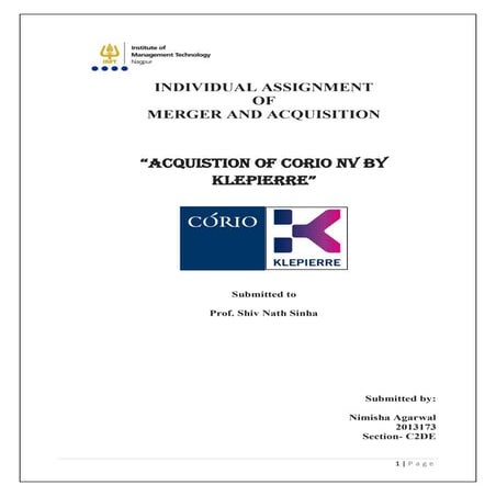 Acquisition of Corio NV by Klepierre