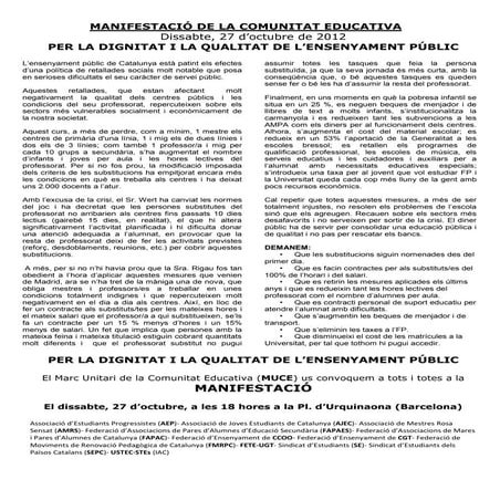 Manifest del MUCE per la manifestació del 27 d'octubre