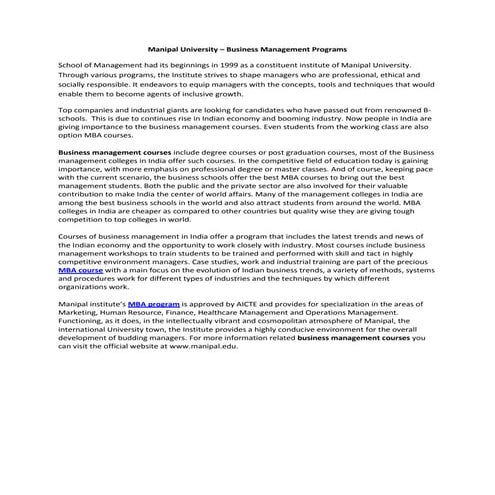 Manipal university – business management programs