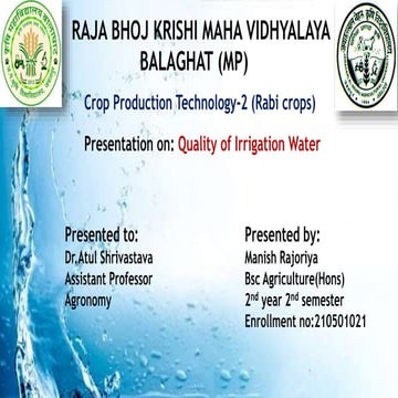 Quality of irrigation water | PPTX