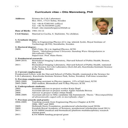CV for Otto Manneberg, PhD